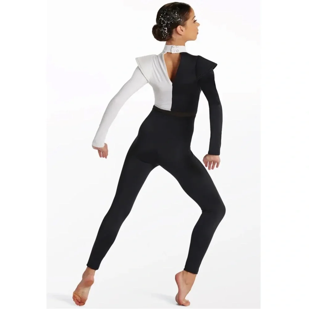 Weissman Showtime | Power Modern Black and White Colorblock Unitard, Size LC